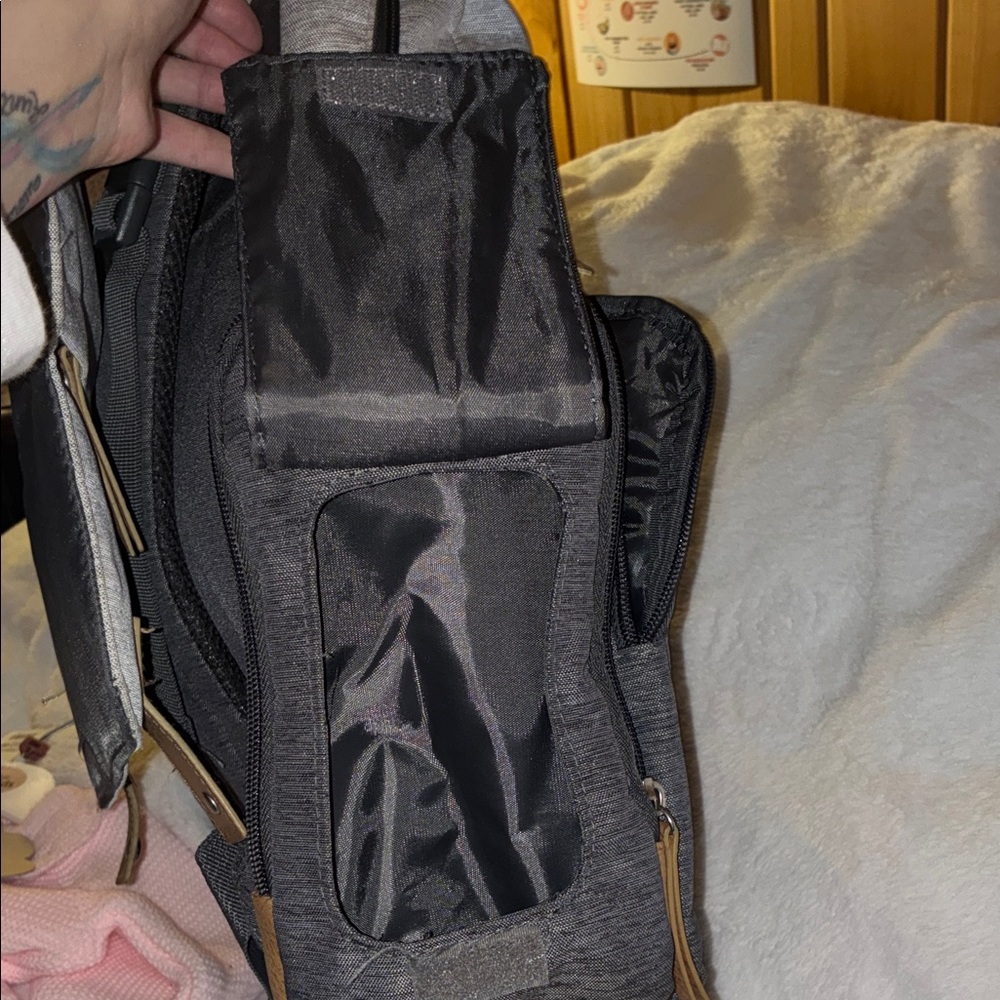 Eddie Bauer Two-Tone Gray and Tan Baby Backpack - Picture 5 of 8